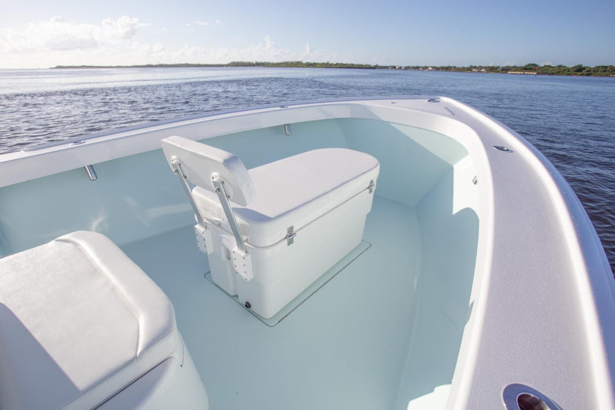 Stuart forward console seat and cockpit seen from the bow